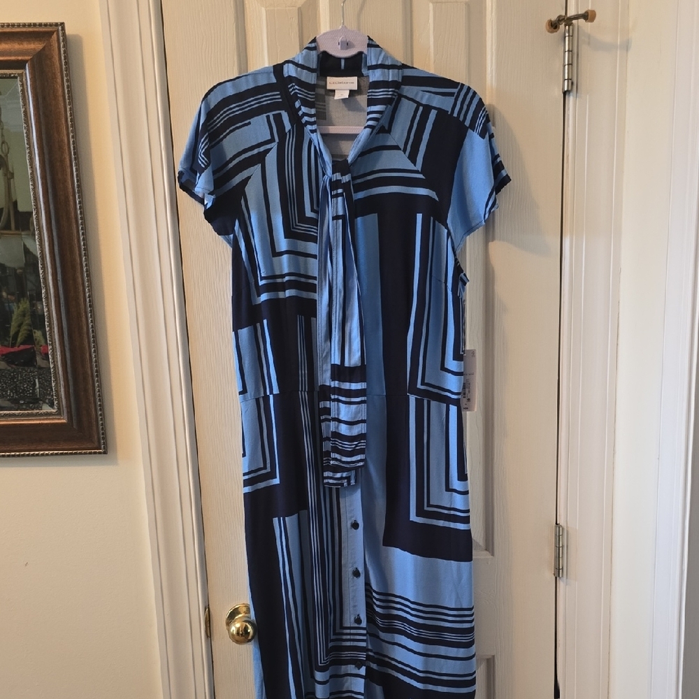 LIZ CLAIBORNE BRAND WOMENS BLUE ASYMMETRICAL FRONT BUTTON SHORT SLEEVES DRESS 10